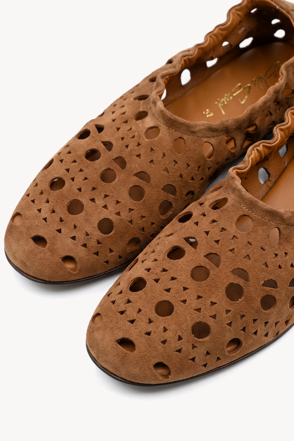 Nomada Perforated Loafer, Tan — close-up