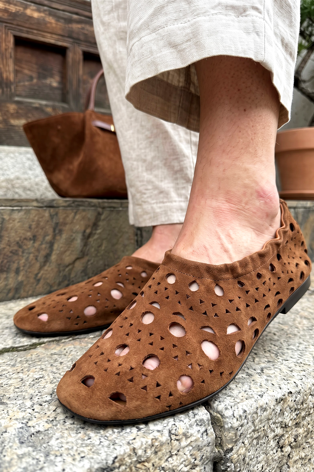 Nomada Perforated Loafer, Tan — on-foot