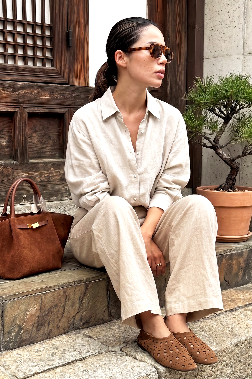 Nomada Perforated Loafer, Tan — lifestyle