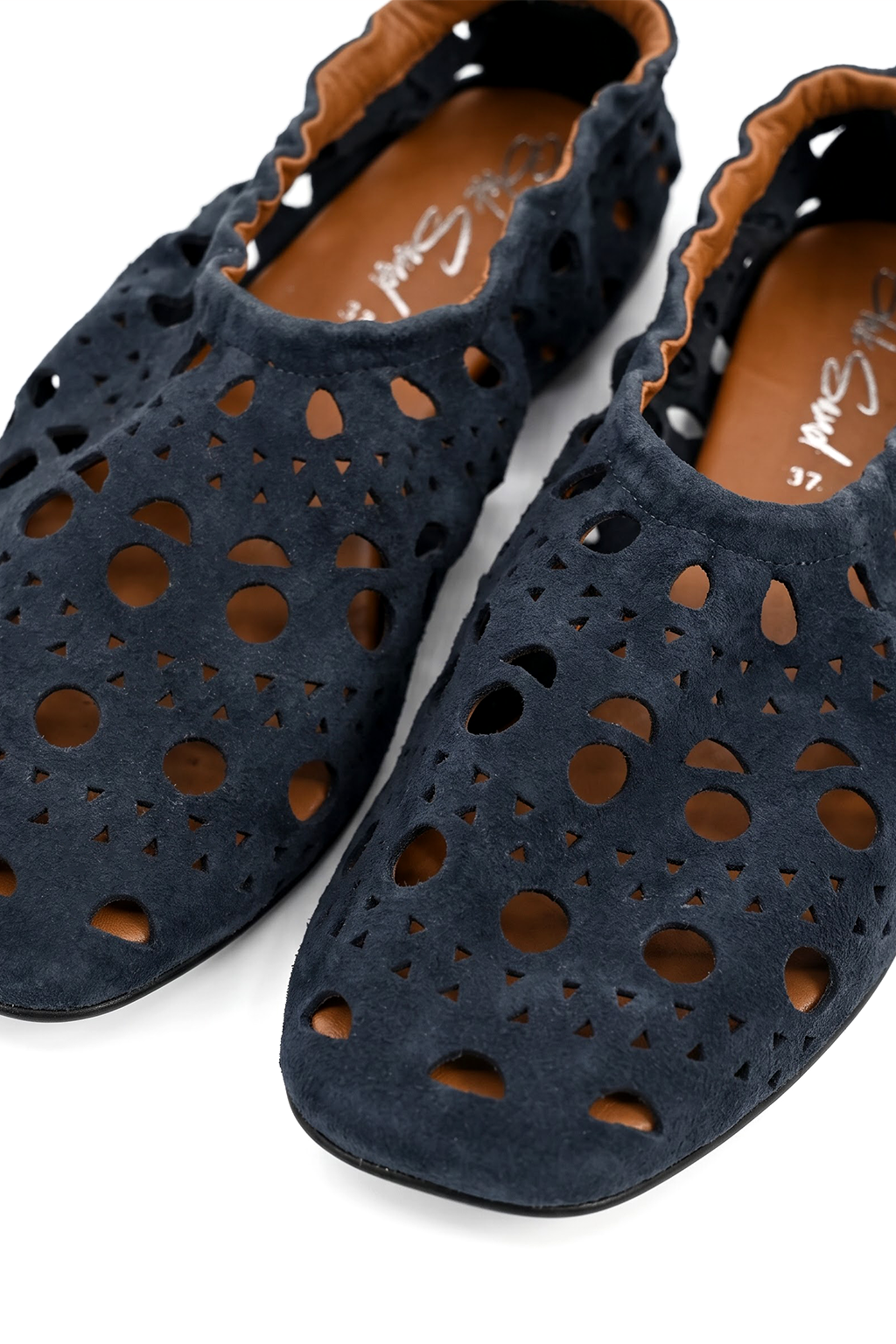 Nomada Perforated Loafer, Navy — close-up