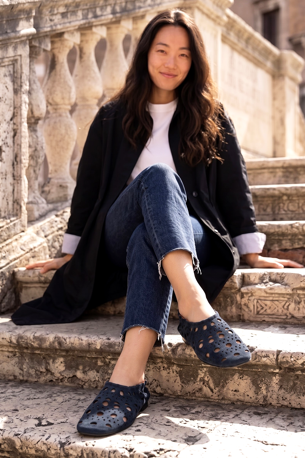 Nomada Perforated Loafer, Navy — on-foot