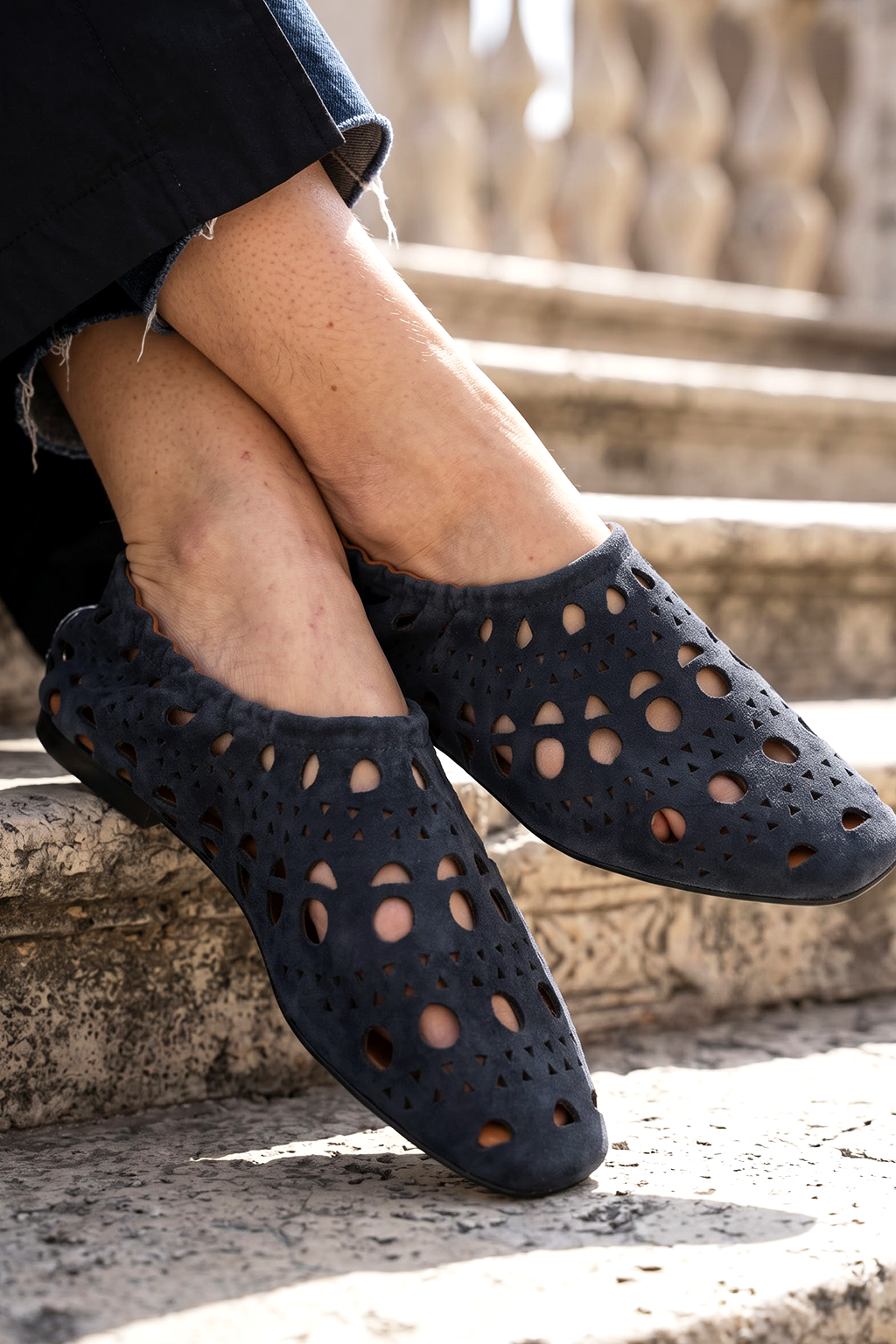 Nomada Perforated Loafer, Navy — lifestyle