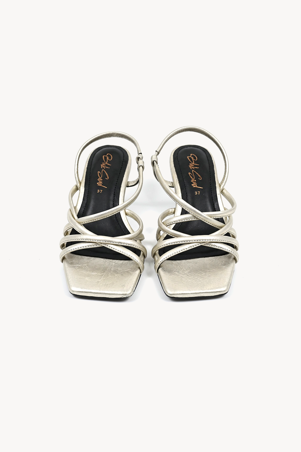 Alessandrina Strappy Sandal, Pale Gold — front