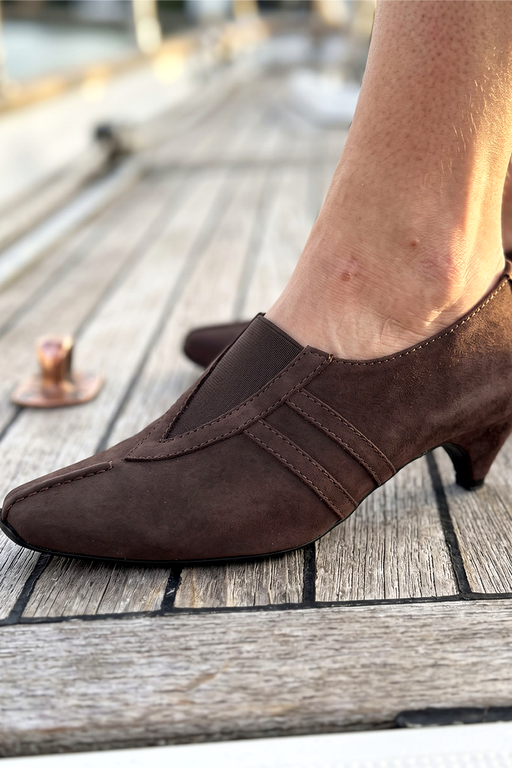 Amara Suede Pump, Brown — lifestyle