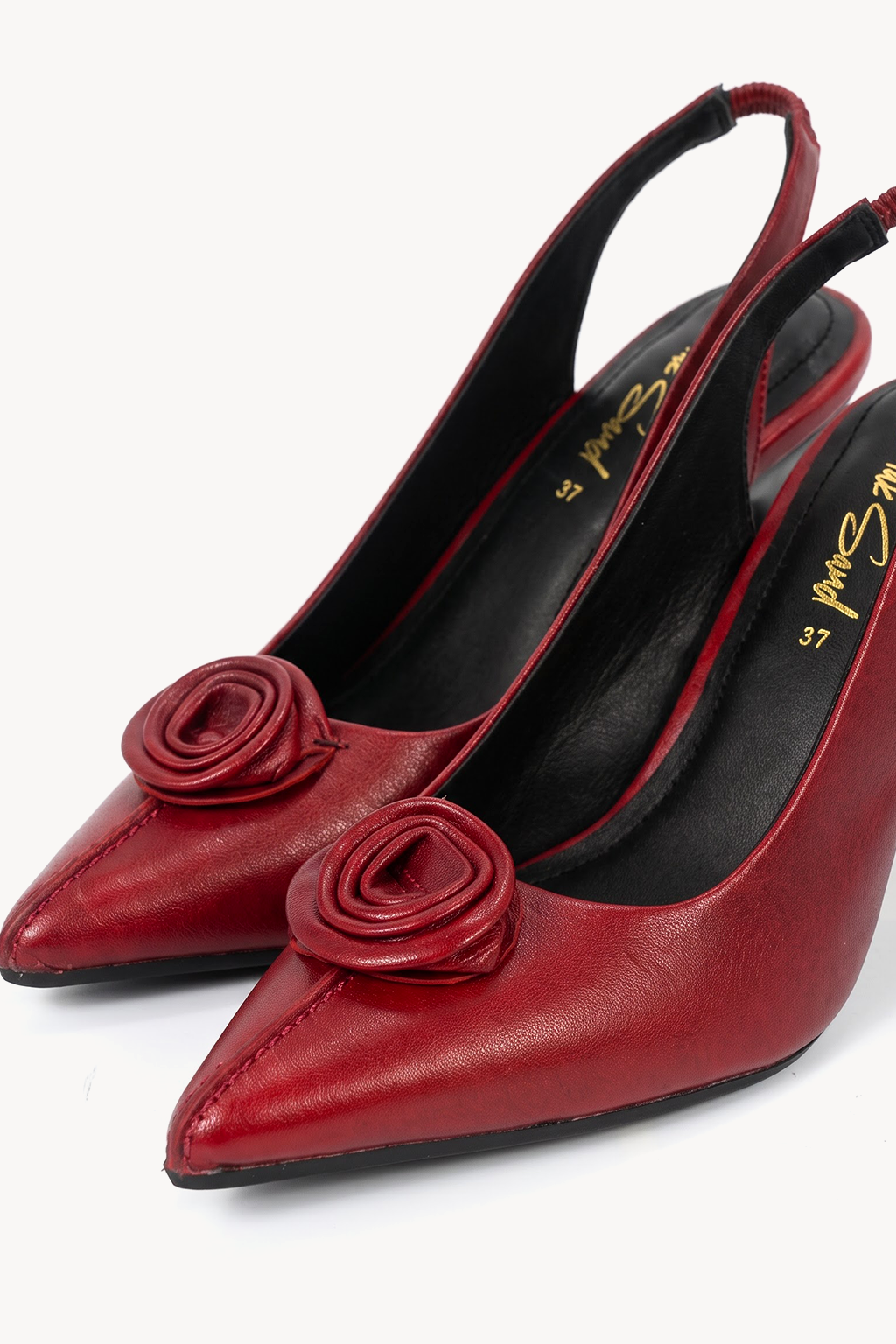 Rosette Slingback, Deep Red — close-up