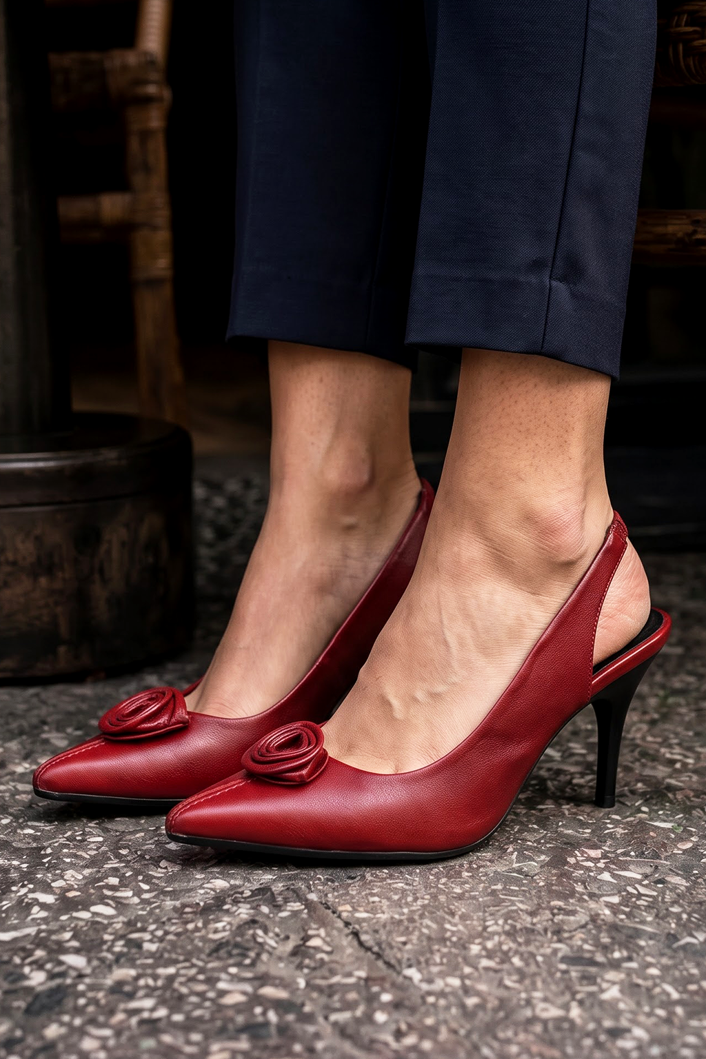 Rosette Slingback, Deep Red — on-foot