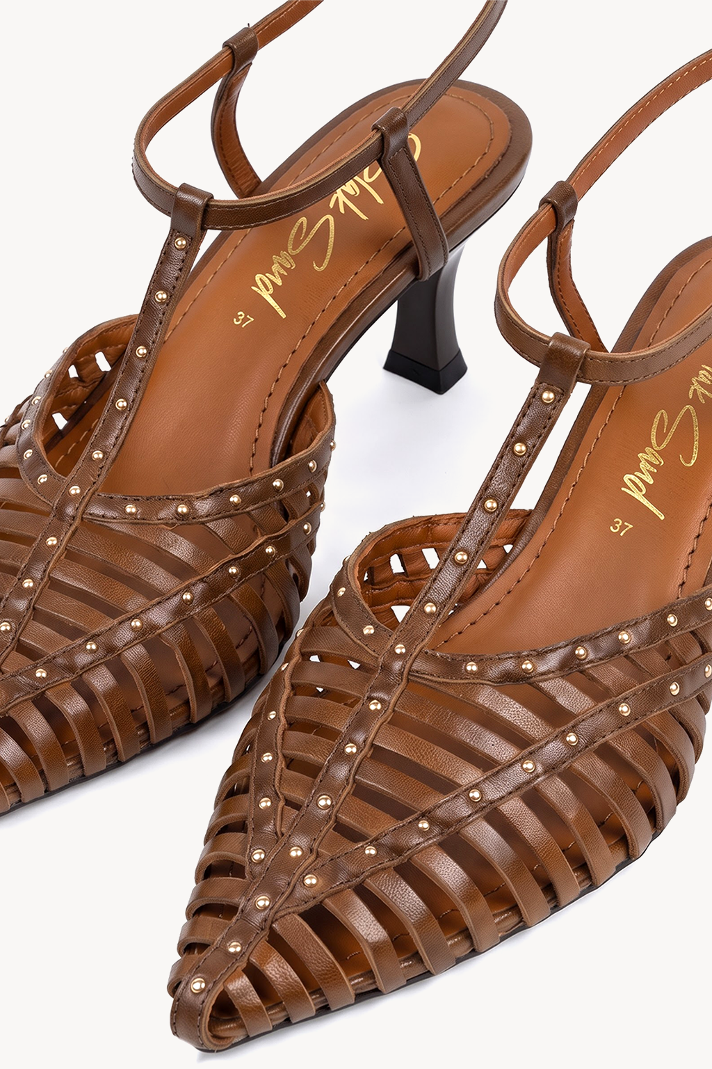 Celestina Studded Sandal, Beige — close-up