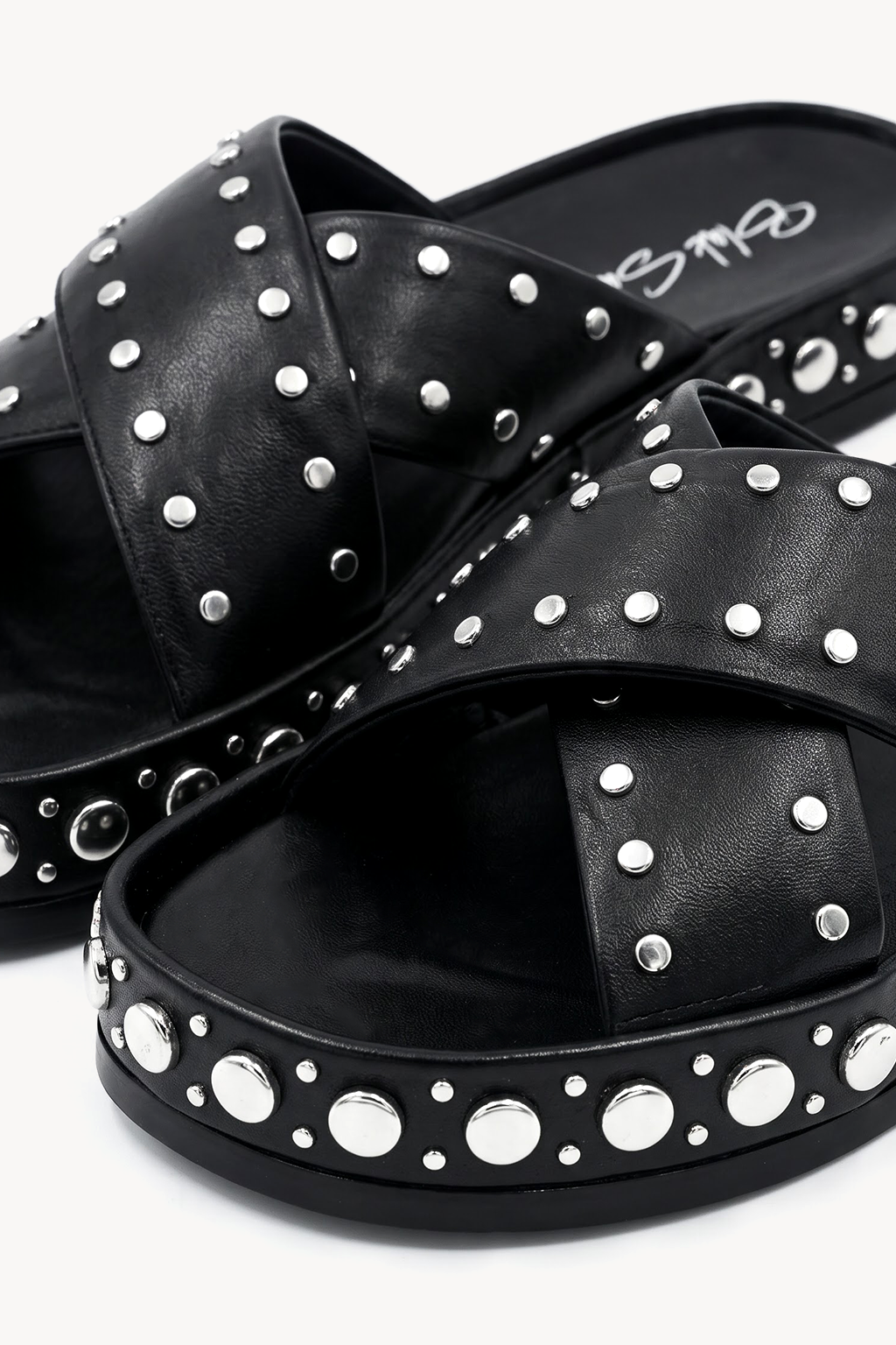 Castellana Studded Slide, Black — close-up
