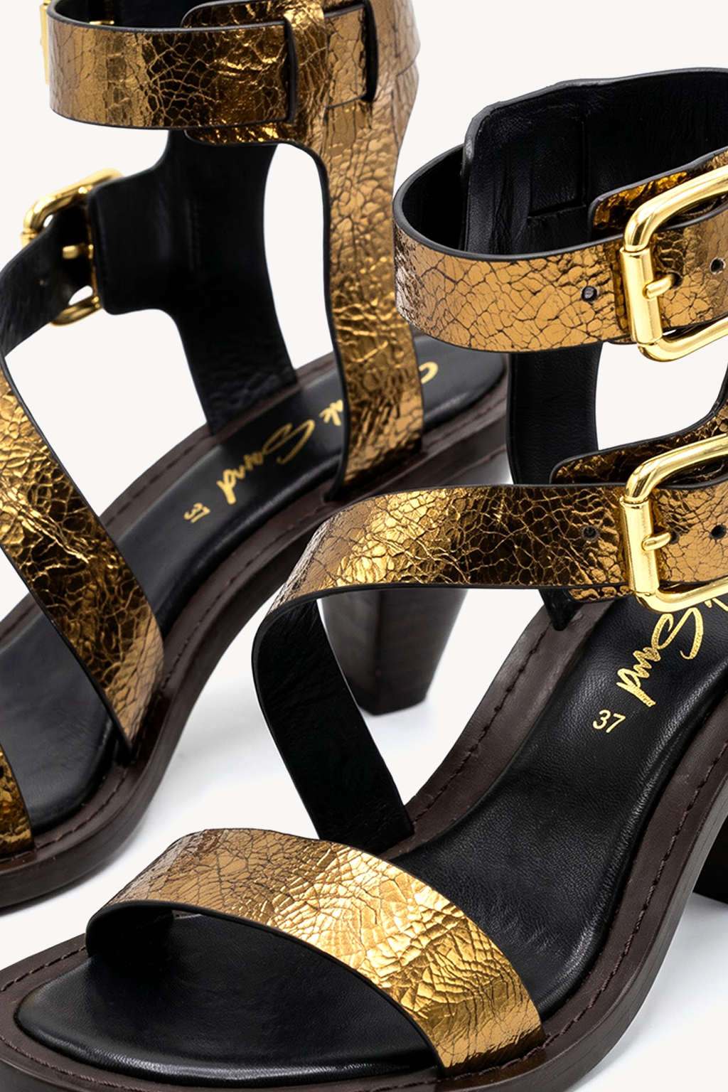 Gladiator Strappy Sandal, Antique Gold — close-up