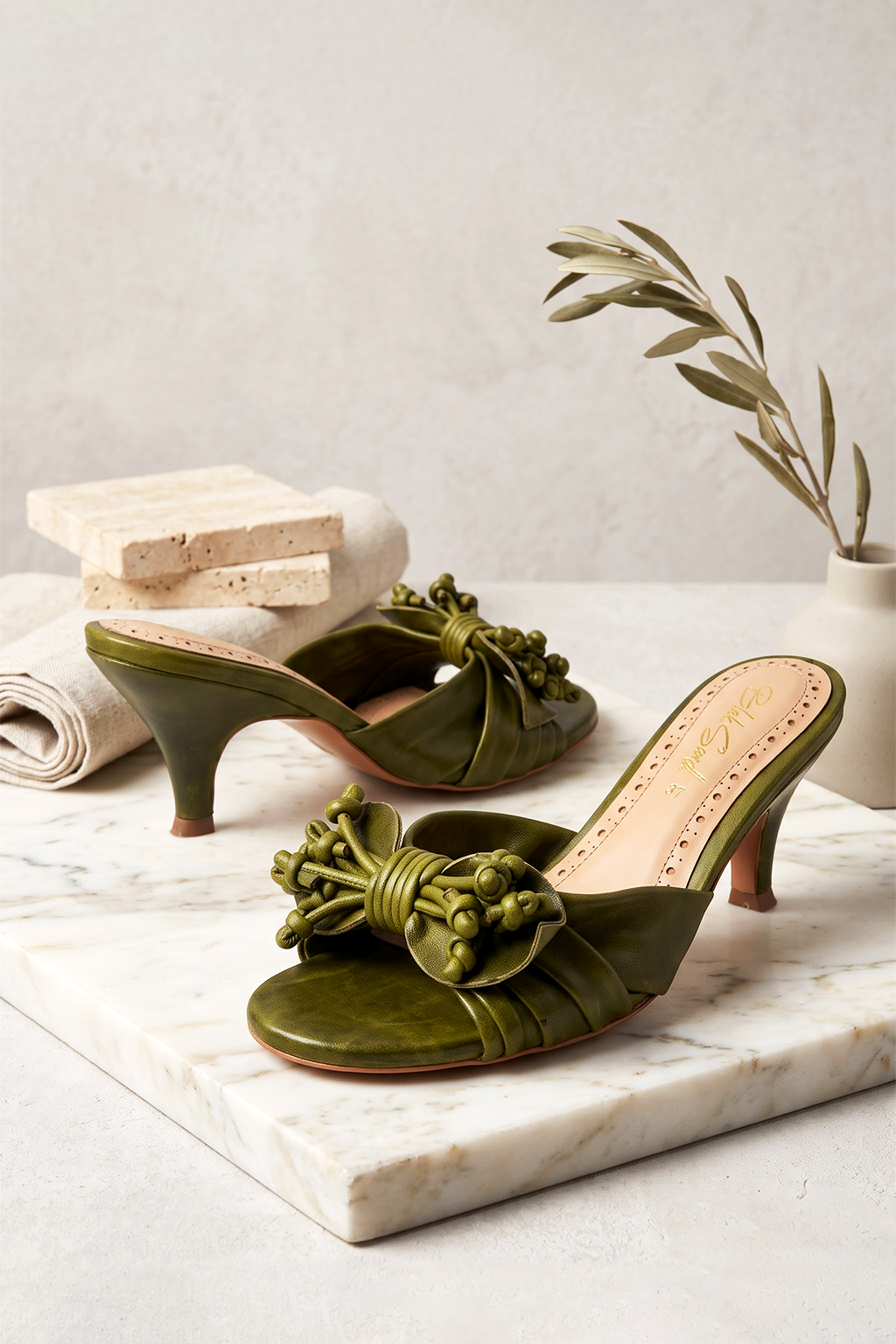Tendrils Knotted Mule, Green — main