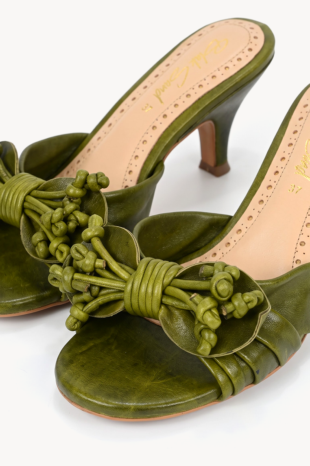 Tendrils Knotted Mule, Green — close-up