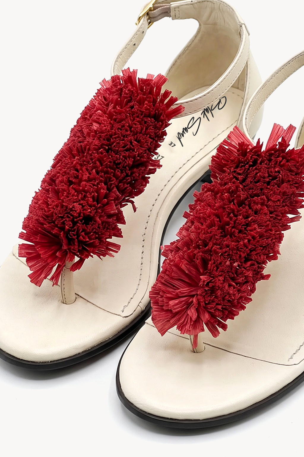 Bougainvillea Raffia Sandal, Black — close-up
