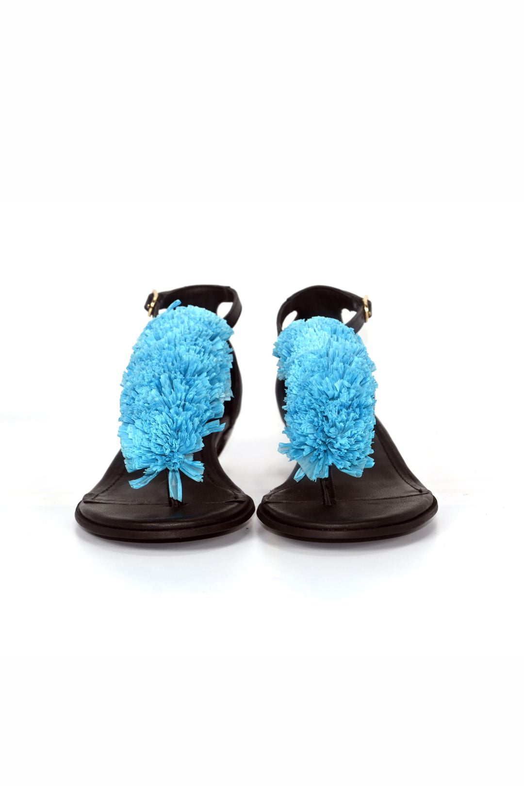 Bougainvillea Raffia Sandal, Turquoise — front