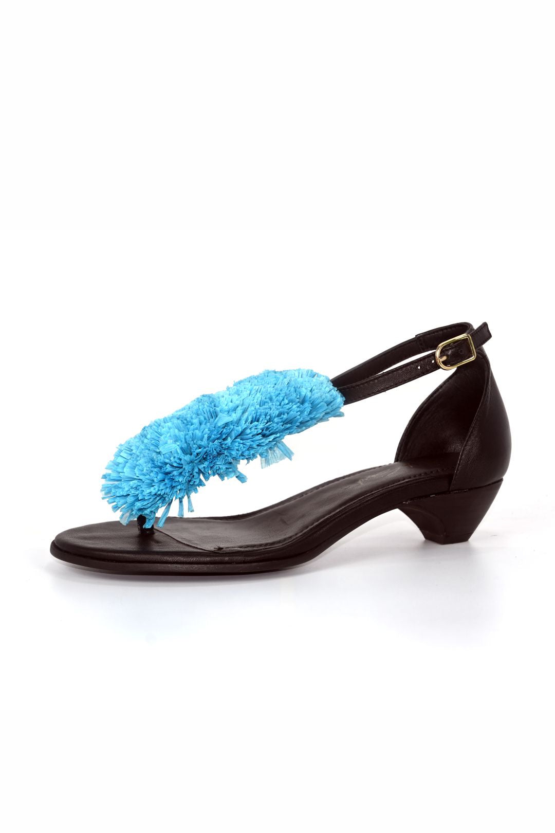 Bougainvillea Raffia Sandal, Turquoise — right