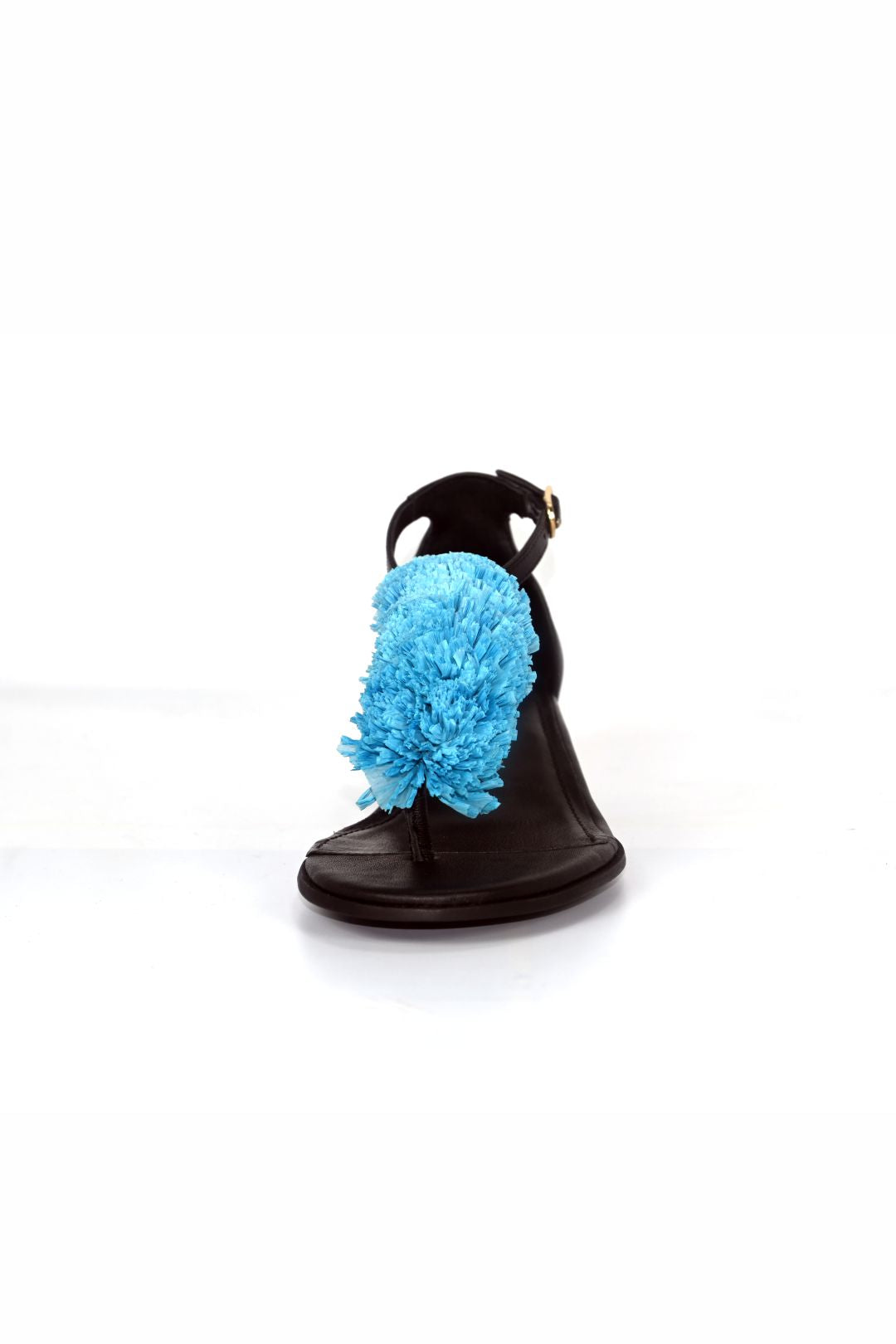 Bougainvillea Raffia Sandal, Turquoise — left