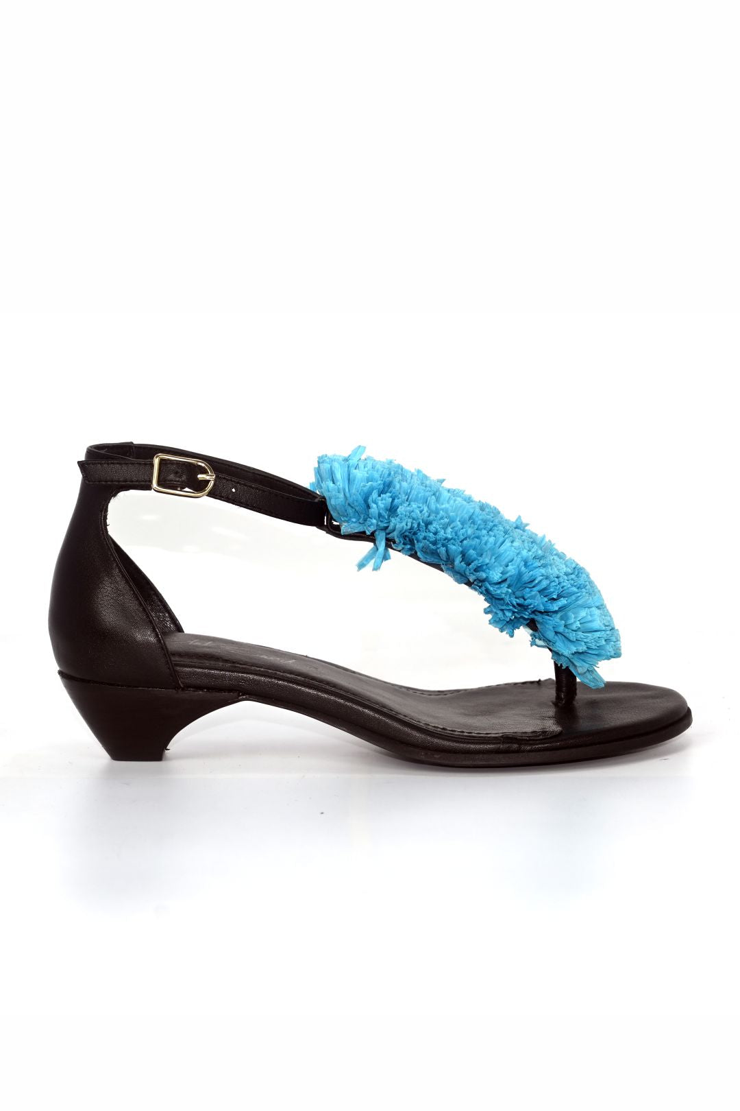 Bougainvillea Raffia Sandal, Turquoise — back