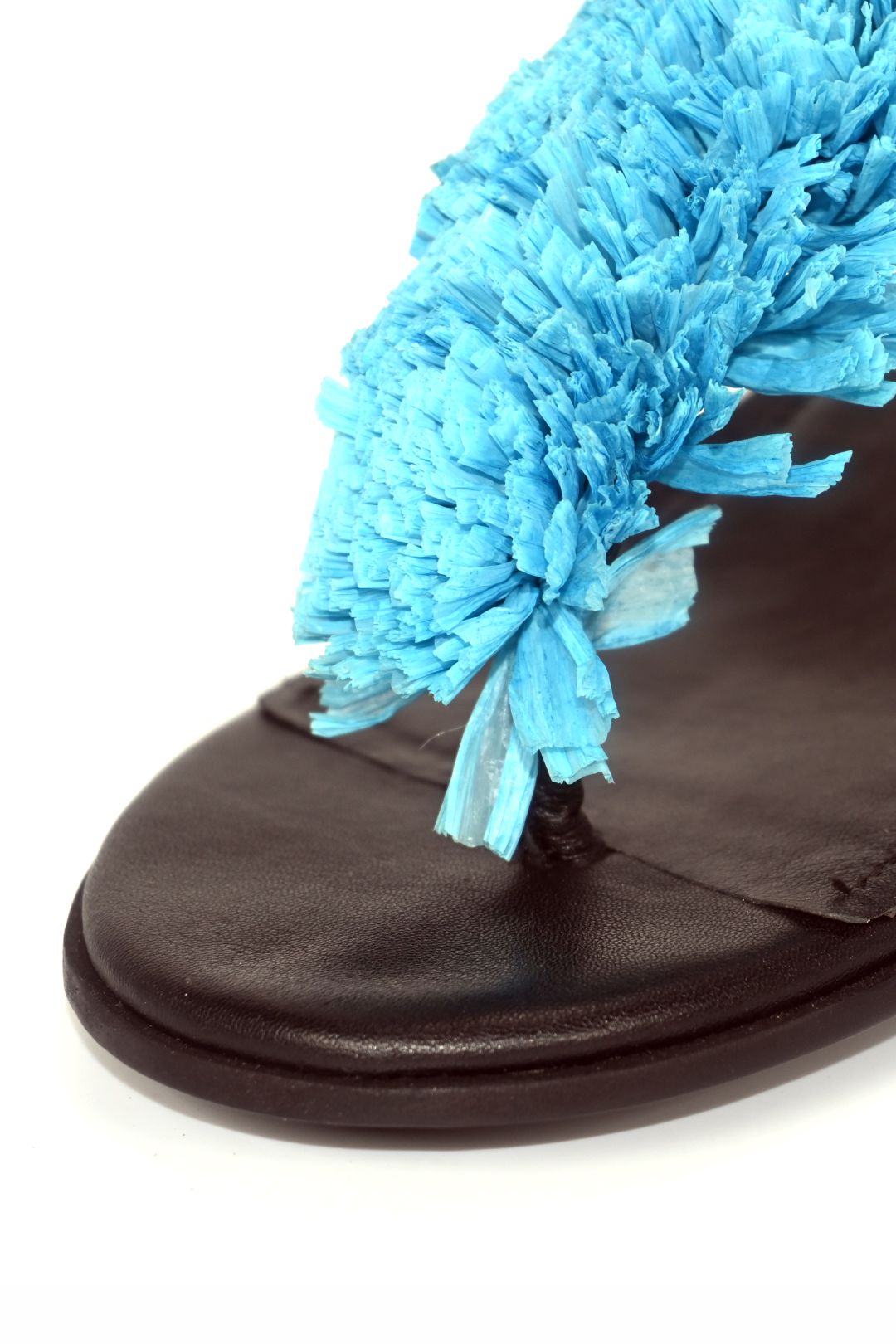 Bougainvillea Raffia Sandal, Turquoise — close-up