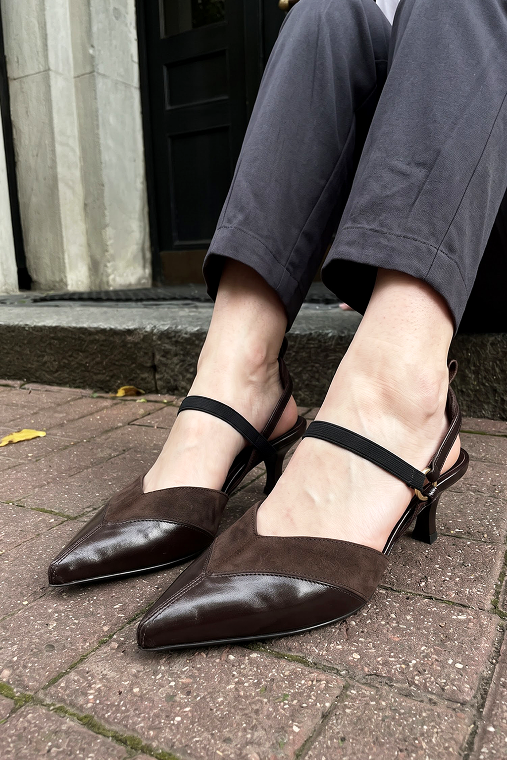 Cassian Ankle Strap Pump, Brown — on-foot