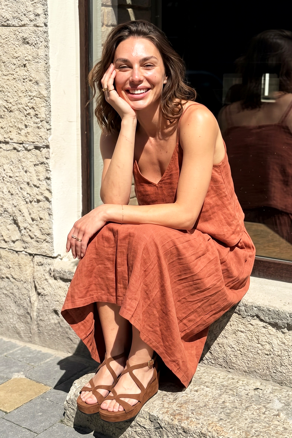 Cascara Wedge Sandal, Tan — on-foot
