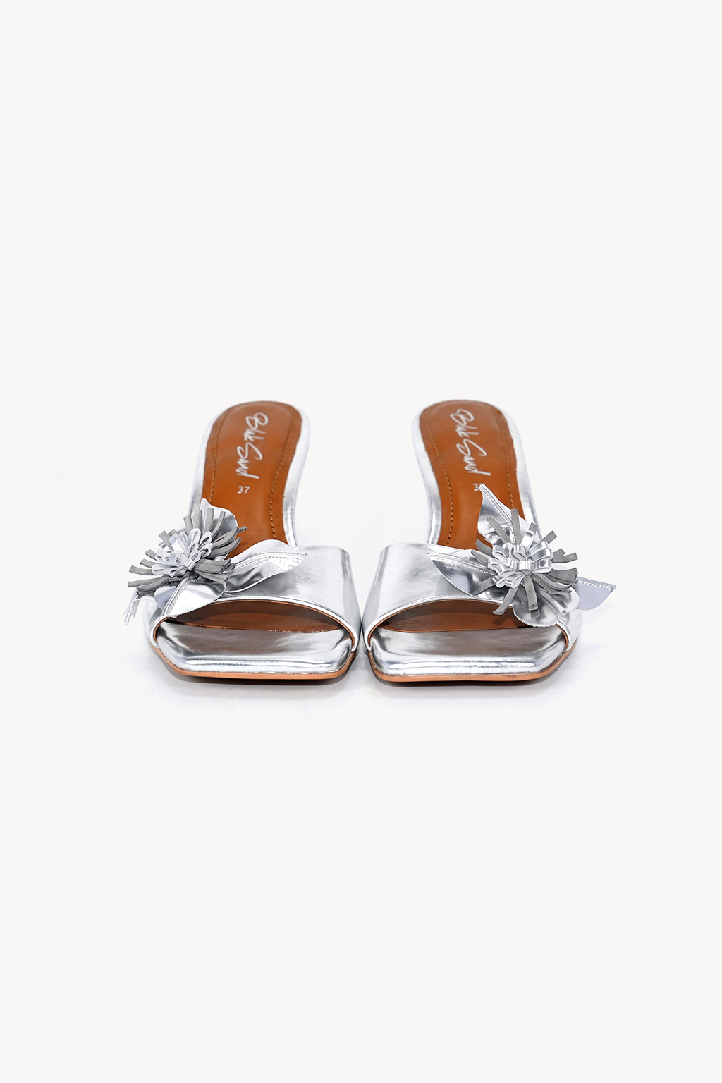 Ribbon Knot Sandal, Silver — front