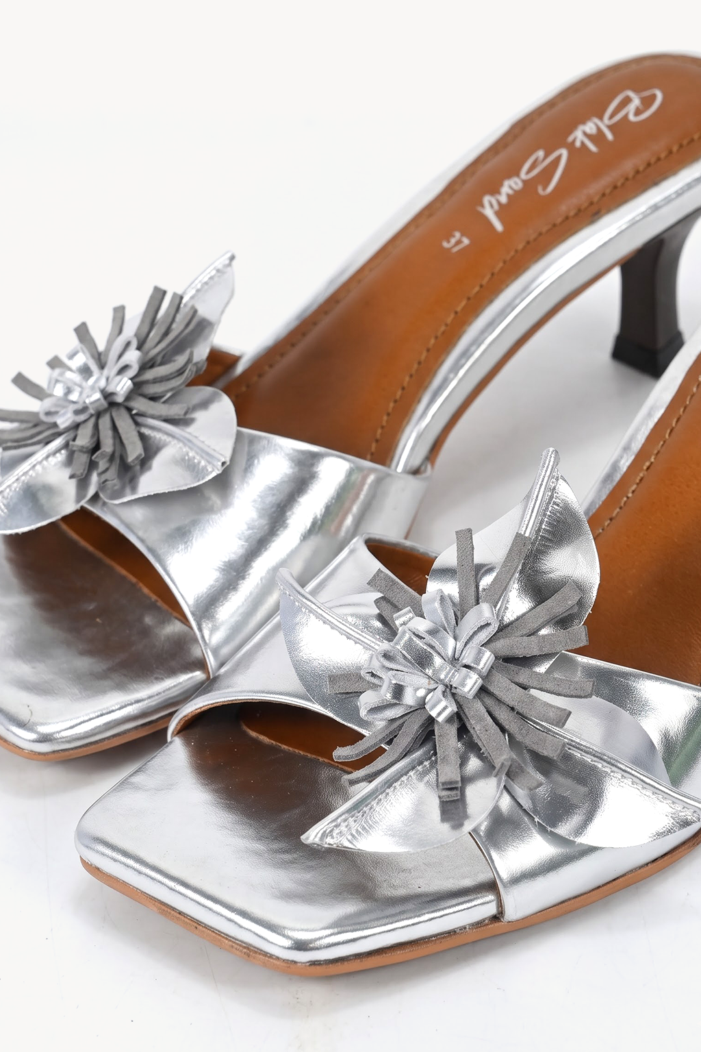 Ribbon Knot Sandal, Silver — close-up