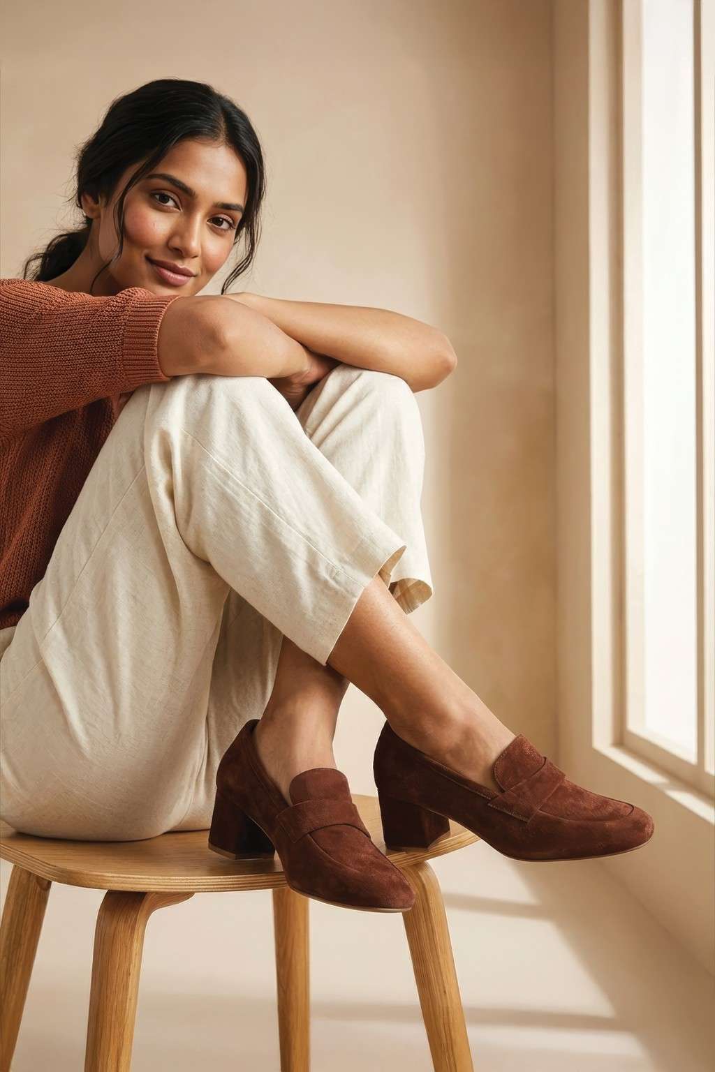 Bellve - Minimal Slip-On Loafers, Maroon — 07 on model
