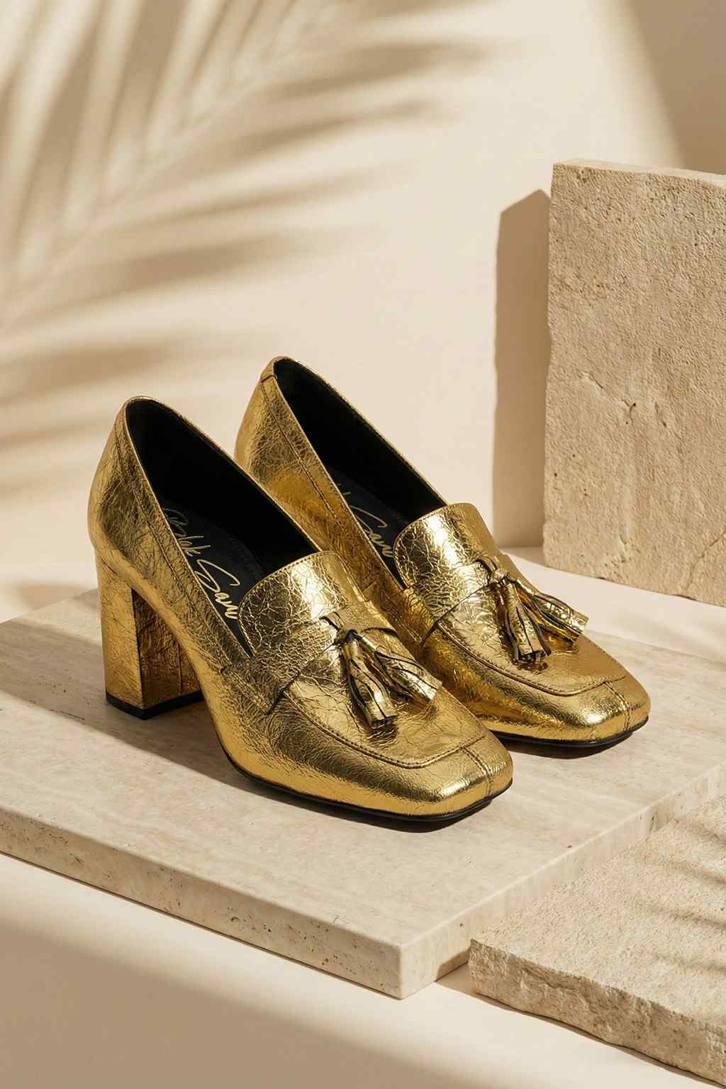 Welaris – Loafer Heel Pumps, Gold — 08 styled