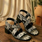 black white snake sandals
