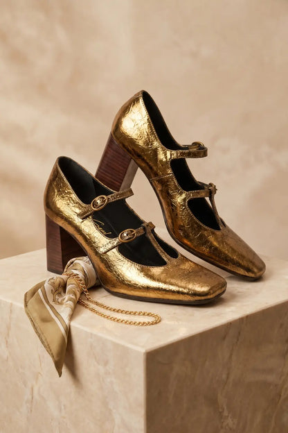 Mary Jane Camoscio-Block Heel